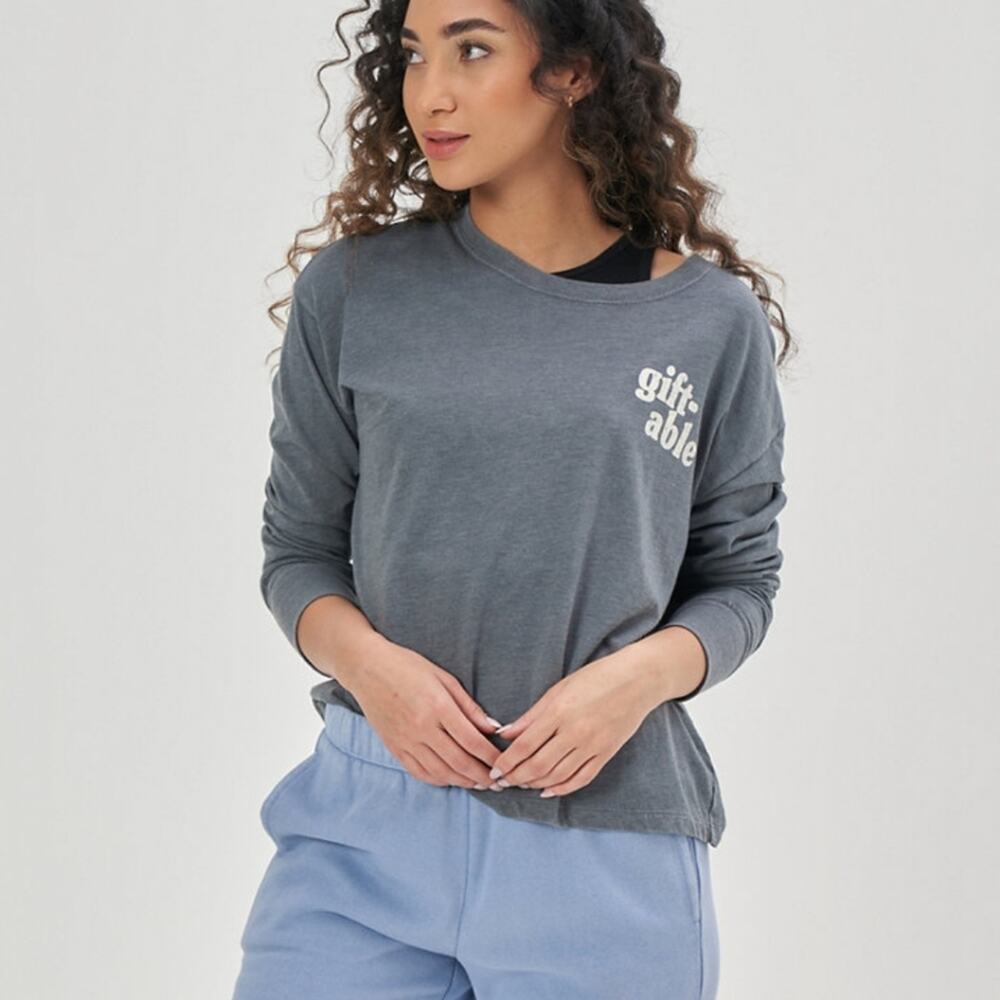 Aerie Giftable Long Sleeve Soft Cotton Graphic Tee - Grey Shadow NWT Small